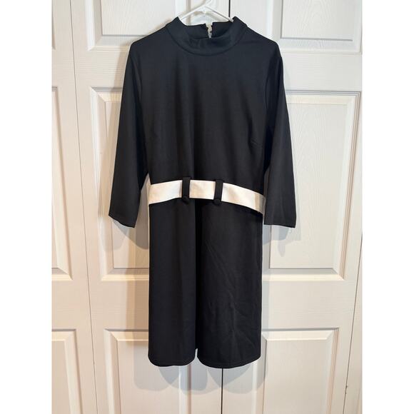 New Smak Parlour Black Retro Belted Mod Style Vintage Buttons Dress XL - Picture 3 of 8